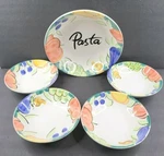 Bella Alfresco (1) Pasta Serving (4) Soup Bowls Set Vintage Fruit Blue Ceramic. Fixed Price $109.67.