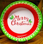 Dei Merry Christmas Serving Bowl 14X2 Plastic White-red-green Snowflakes 1035. Fixed Price $15.99.