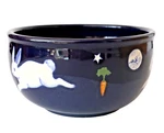 Vtg Karen Howell Legend Rabbit Moon Bowl Artisan Leaping Bunnies Blue 7.25"X4". Fixed Price $114.97.