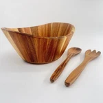 Wood Salad Bowl Set 12 Inch 3 Piece Serving Spoon Fork Gibson Ashville Open Box. Fixed Price $20.69.