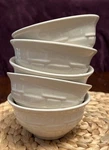 Set Of 5 Longaberger Pottery Ivory Woven Berry Dessert Basket Weave Bowl Usa. Fixed Price $75.00.