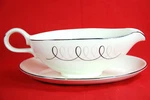 Sevron Carousel Gravy Boat & Under Plate Set Black Pink Gray Swirls Mcm 1960'S. Fixed Price $39.95.
