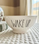 New Rae Dunn Ceramic Wake Up Large Letter Font Footed Breakfast Cereal Bowl. Fixed Price $11.00.