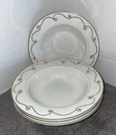 Set Of 4 Pier 1 Imports Holiday Scroll Rimmed Soup/salad Bowl White Gold Euc. Fixed Price $23.99.