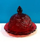 Vtg Mosser Glass Domed Butter Dish Ruby Inverted Thistle 7.25"CADMIUM Glows!. Fixed Price $65.00.