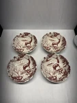 Set Of 4 Alpine Pottery Barn Red And White Deer Pattern Ceramic Bowls. Fixed Price $129.95.