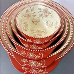 Temptations Nesting Bowls Red Floral Lace Pour Spout Set 5 By Tera Handled. Fixed Price $135.00.