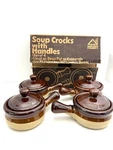 Vintage Hoan Soup Crocks With Handles Lids Set Of 4. Fixed Price $36.95.