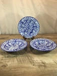Vintage Royal Majestic Stoneware Rim Soup Bowls Design: County Time Blue #8750. Fixed Price $14.50.
