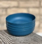 Set Of Mainstays Plastic 42OZ Dinner Bowls Round Interwoven Etched Navy Teal. Fixed Price $14.95.