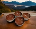 Set Of 4 Denby Fire Chilli Swirl 5" Footed Rice Dessert Bowls Made In England. Fixed Price $140.24.