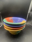 4 Vtg Get Bowls Melamine Tie Dye Diamond Celebration Multicolor Rimmed Salsa. Fixed Price $28.00.