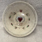 Vintage Hand-painted Ceramic Folk Bowl W/ Heart & Tulip Motif-fred Roberts. Fixed Price $32.50.