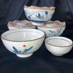 Set Of 4 Rice Bowls W/ Sauce Dish Red Blue Floral Design Ceramic World Market. Fixed Price $18.98.