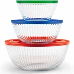 Pyrex Sculpted (3-PACK) Glass Mixing Bowls Set With Plastic Lids For Prepping,. Fixed Price $35.49.