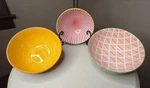 Set Of 3 Colorful Geometric Stoneware Oval Bowls Mint. Fixed Price $38.50.