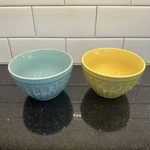 Set Of Pier 1 Imports Stoneware Ice Cream Bowls Pastel Color Yellow Blue 4.75. Fixed Price $23.72.