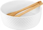 Le Regalo Stoneware Salad Bowl Set W/ Wooden Servers Honeycomb Design. Fixed Price $22.00.