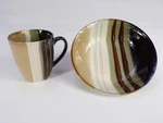 Home Trends Jazz Cereal Bowl & Mug Set Designer Stripes Ivory Olive Black D26. Fixed Price $32.95.