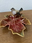 Maple Leaf Trinket Dish With Bird Accent By Creative Co-op Ceramic Fall Autumn. Fixed Price $9.00.