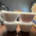 The Pioneer Woman Polka Dot Melamine Bowls Lids Piece Prep 474ML Each. Fixed Price $25.00.