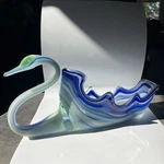 Sooner Swan Murano Style Hand Blown Art Glass Bowl Cobalt Blue Swirl 16 X4 X6. Fixed Price $14.81.
