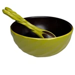 Enrico Spiral Mango Wood Salad Bowl And Serving Spoons Avocado Green Serveware. Fixed Price $55.00.