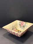 Mackenzie-childs Ceramic Square Bowl Floral Striped Art Pottery Aurora. Fixed Price $50.00.