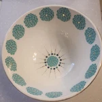 Anthropologie Didion Bowl Floral Motif Pastel Aqua Dark Blue Band Gold Accents. Fixed Price $20.02.