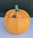 Bordallo Pinheiro Hand Painted Pumpkin Bowl Tureen Ladle Made Portugal. Fixed Price $85.00.