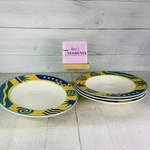 Mikasa Intaglio Verve CAC97 Blue Gold Stoneware Large Rim Soup Pasta Bowl Set 4. Fixed Price $33.99.