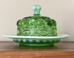Mosser Glass Eye Winker Green Opalescent Covered Butter Dish Vintage Style - New. Fixed Price $49.99.