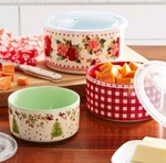 Pioneer Woman Cheerful Rose 6 Pc Holiday Stoneware Bowl/lid Set. Fixed Price $33.99.