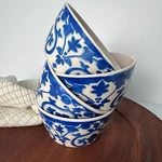 4 Blue & White Patina Vie "lisbon" Bamboo Tidbit Bowls, Anthro Vibe Cottage Boho. Fixed Price $21.99.