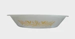 Jeannette Glasbake J-2352 Divided Casserole Dish Gold Yellow Cornucopia Design. Fixed Price $12.99.