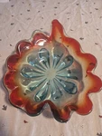 Mid-century Curved Wave Art Glass Bowl, Colorful Home Decor Blue Ombre. Fixed Price $30.94.
