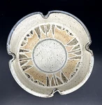 Vintage Artisanal Signed Pottery Sunburst Pinched Speckled Bowl 9.5" Hastreiter. Fixed Price $49.95.