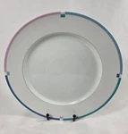Mikasa Jet Set Dinner Plate White With Pink Blue & Teal Bands On Rim L5543. Fixed Price $31.95.