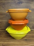 Vintage Tupperware Servalier Bowl Harvest Yellow Orange 836-16 838-9 838-15. Fixed Price $24.95.