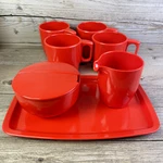 Rosti Denmark Orange Red 7 Pc Set Sugar Bowl Mugs Melamine Mepal Soren Andersen. Fixed Price $55.25.