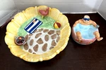 Vintage Lotus Tropical Beach & Hot Tub Chip Dip Serving Set Ceramic Bowl. Fixed Price $95.00.