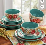 The Pioneer Woman Vintage Floral 12-PIECE Dinnerware Set Teal Plates Bowls Table. Fixed Price $150.67.