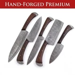 Luxury Damascus Steel Kitchen Set 5 Piece Rosewood Handle Gift For Chefs + Roll. Fixed Price $119.99.