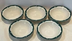 Syracuse China Vtg. 5 Berry Dessert Bowls, Set Of White W/ Green Wave Edge. Fixed Price $24.99.