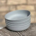 Set Of Mainstays Plastic 42OZ Dinner Bowls Round Interwoven Etched Gray. Fixed Price $14.95.