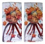 Set Of 2 Harvest Pumpkin Fall Bicycle Terry Kitchen Towels By Kay Dee Designs. Fixed Price $18.95.