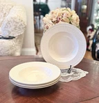 Vtg Mikasa-stone Manor F5800 Set Of 4 Soup Bowls, White, Raised Ridges. Fixed Price $29.99.