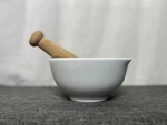 Apilco Porcelain Mortar & Pestle Set White 6IN Bowl Easy Clean Wood Handle. Fixed Price $47.00.