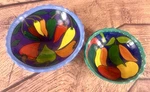 Mexican Handmade Fruit Bowls 2 Painted Colorful Clay Round Footed Artist Signed. Fixed Price $30.00.