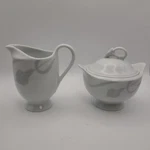 Mikasa Fine China LDB03 Classic Flair Gray Creamer And Covered Sugar Bowl. Fixed Price $23.00.